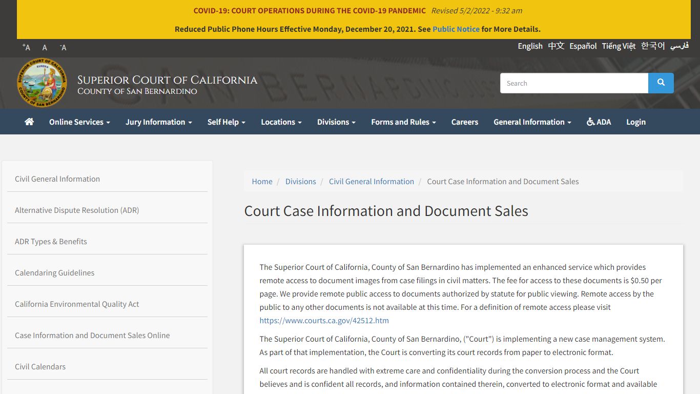 Court Case Information and Document Sales | Superior Court ...