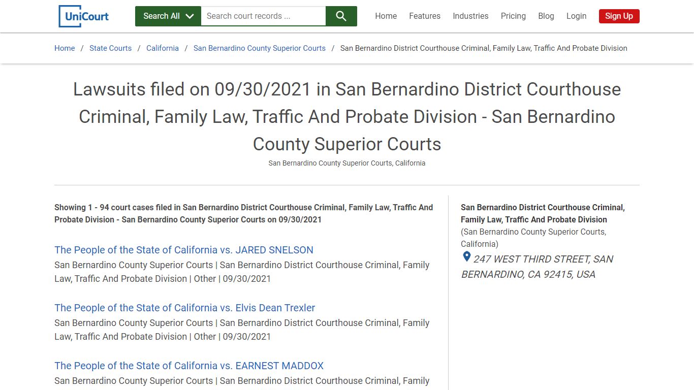 Lawsuits filed on 09/30/2021 in San Bernardino District ...